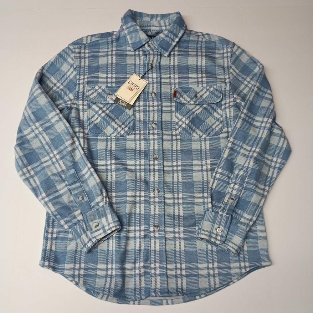 Chaps Lakeland Flannel Blue Men's S Button Up Plaid Shirt Casual Preppy New